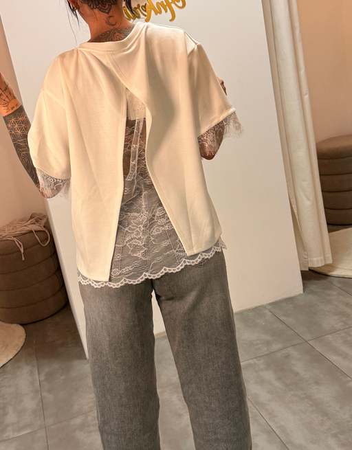 spitzenshirt open back | creme