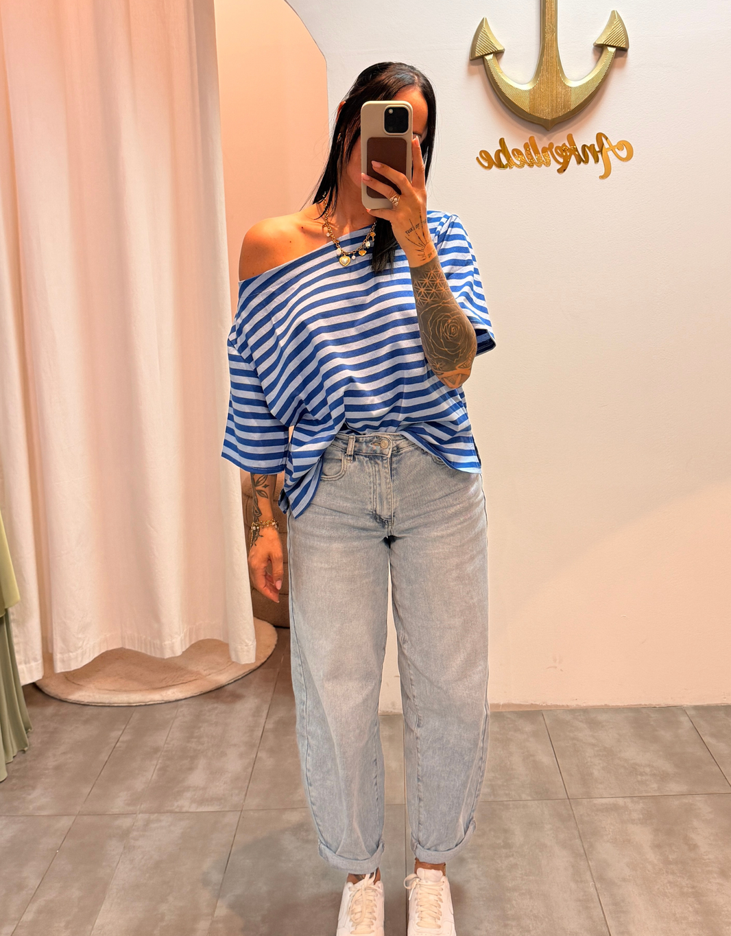 image offshoulder streifenshirt | blau
