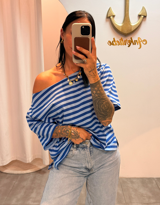 offshoulder streifenshirt | blau