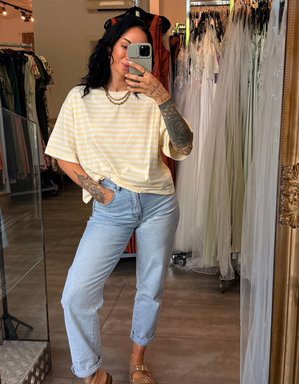 gestreiftes oversize shirt  | butteryellow