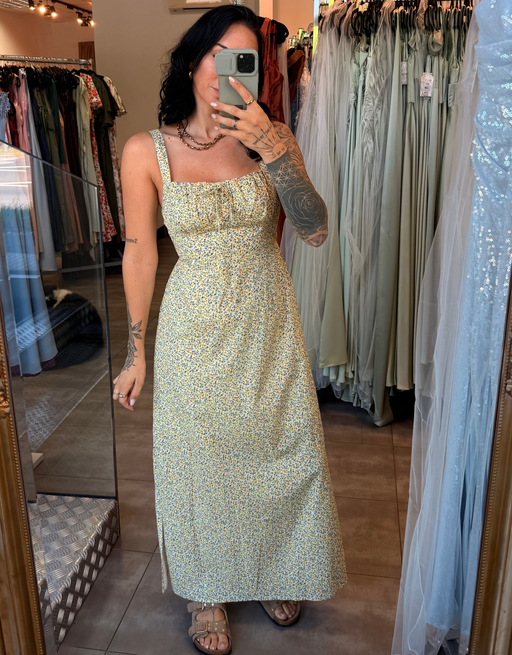 sommerliches Trägerkleid mit Blumen-Print | beige