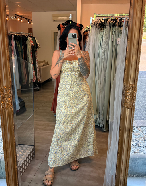 sommerliches Trägerkleid mit Blumen-Print | beige