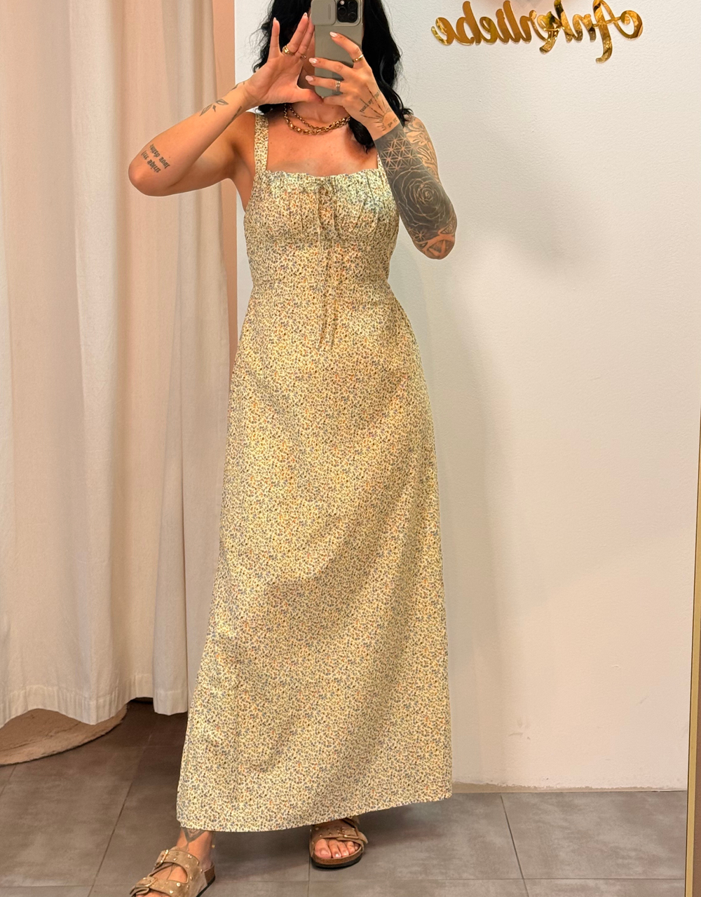 sommerliches Trägerkleid mit Blumen-Print | beige