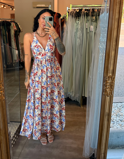 Boho-Sommerkleid mit überkreuzten Trägern & elastischem Bund | beige