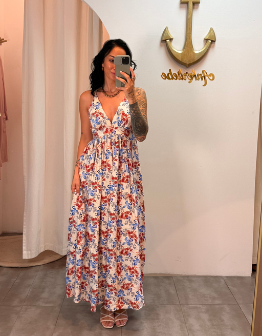 Boho-Sommerkleid mit überkreuzten Trägern & elastischem Bund | beige