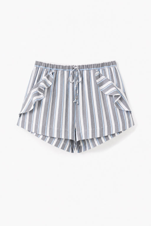 gestreifte volant-shorts mit lurexdetails | blau-grau