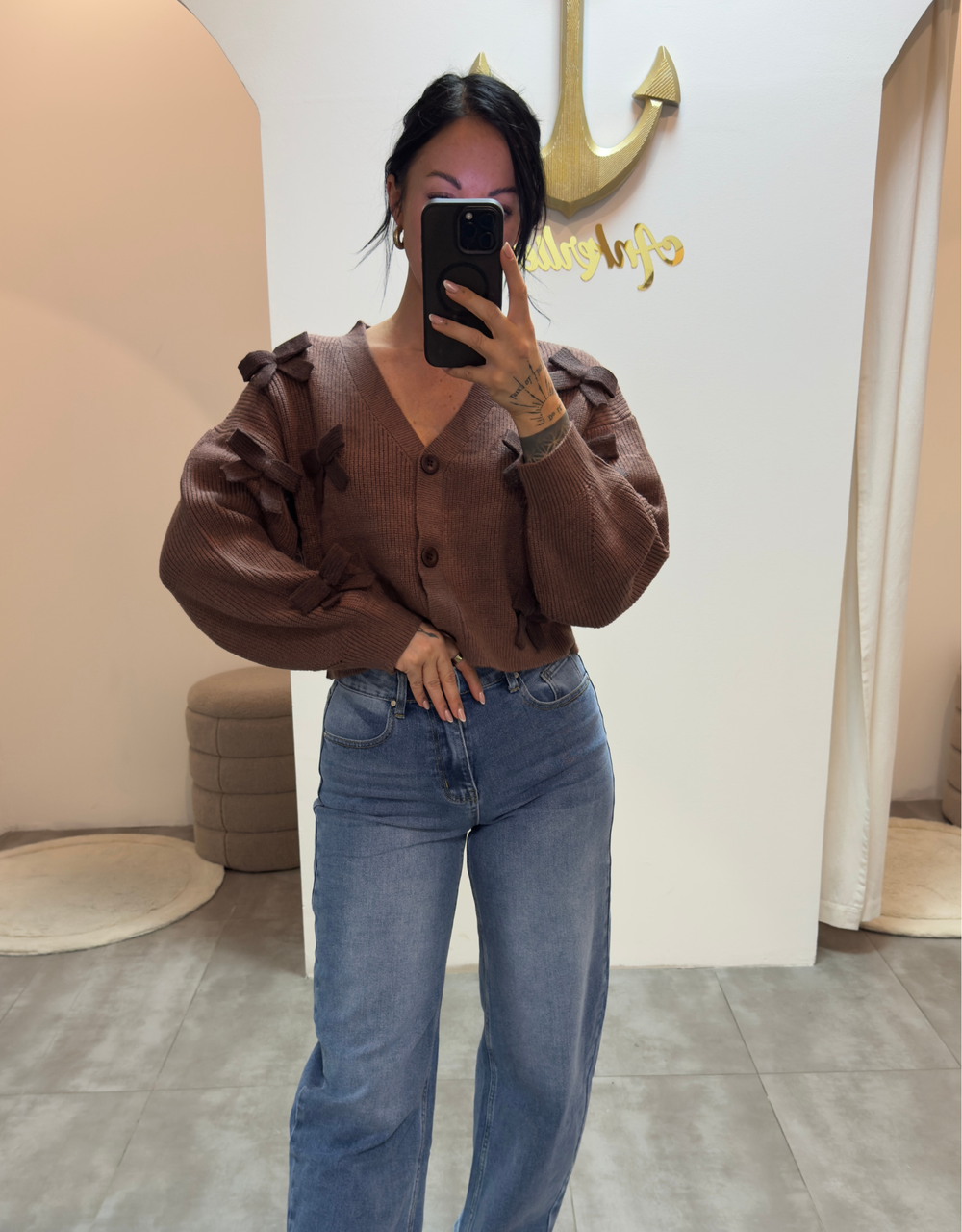 sweet bow weste cropped | braun