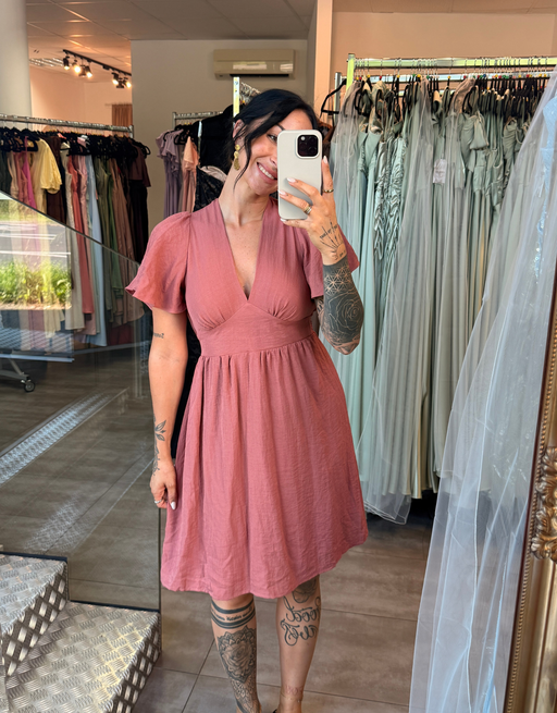 luftiges Sommerkleid mit V-Ausschnitt und Rückenausschnitt | blush