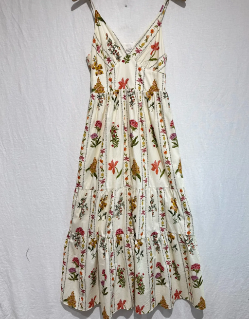 geblümtes Maxikleid mit Volants und Spaghettiträgern | cremeweiß