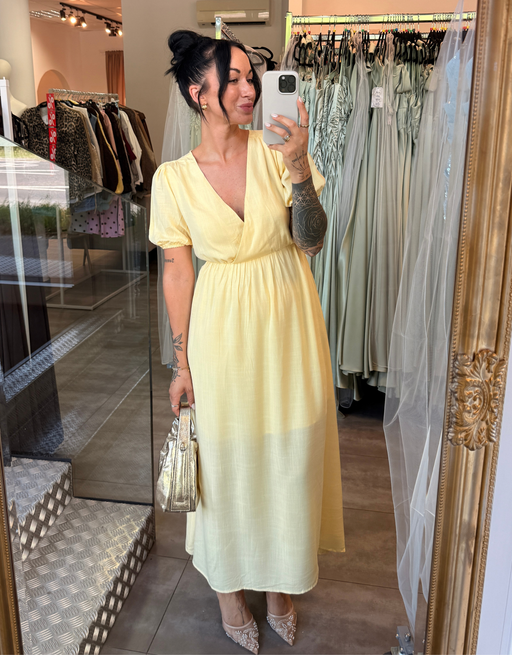 luftiges Maxikleid mit offenem Rücken | buttergelb
