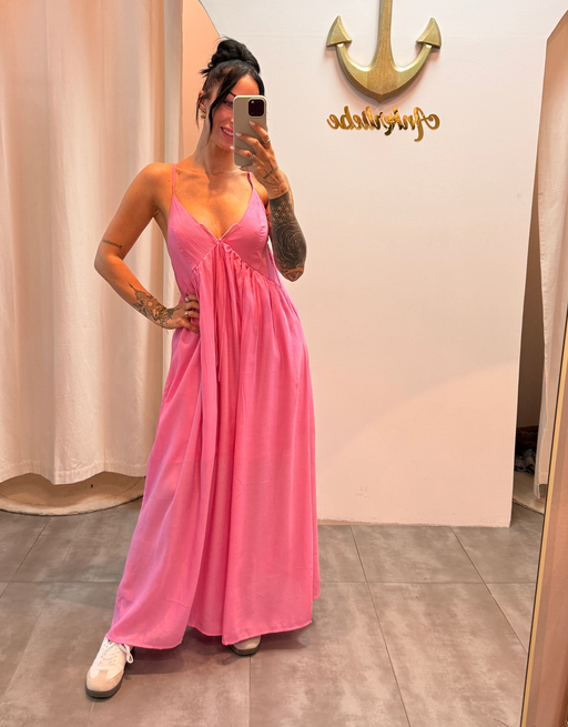 fließendes Maxikleid mit Spaghettiträgern und Rückenausschnitt | blush