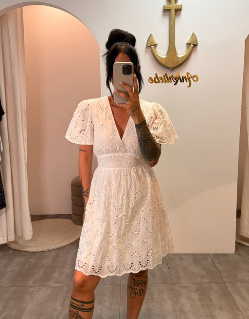 baumwoll sommerkleid embroidery | weiß