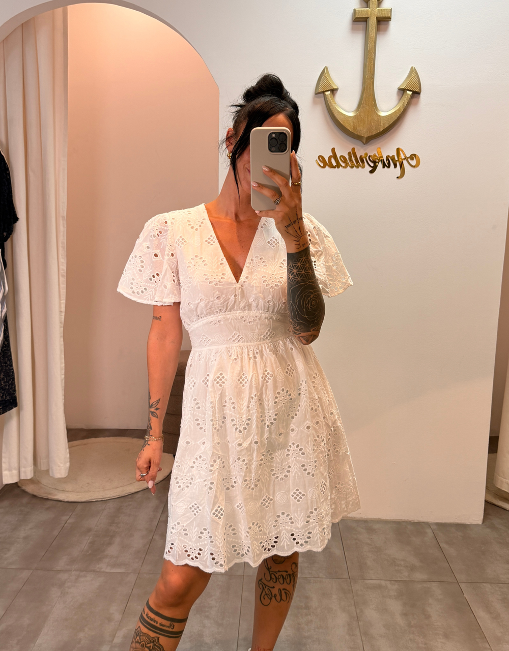 baumwoll sommerkleid embroidery | weiß