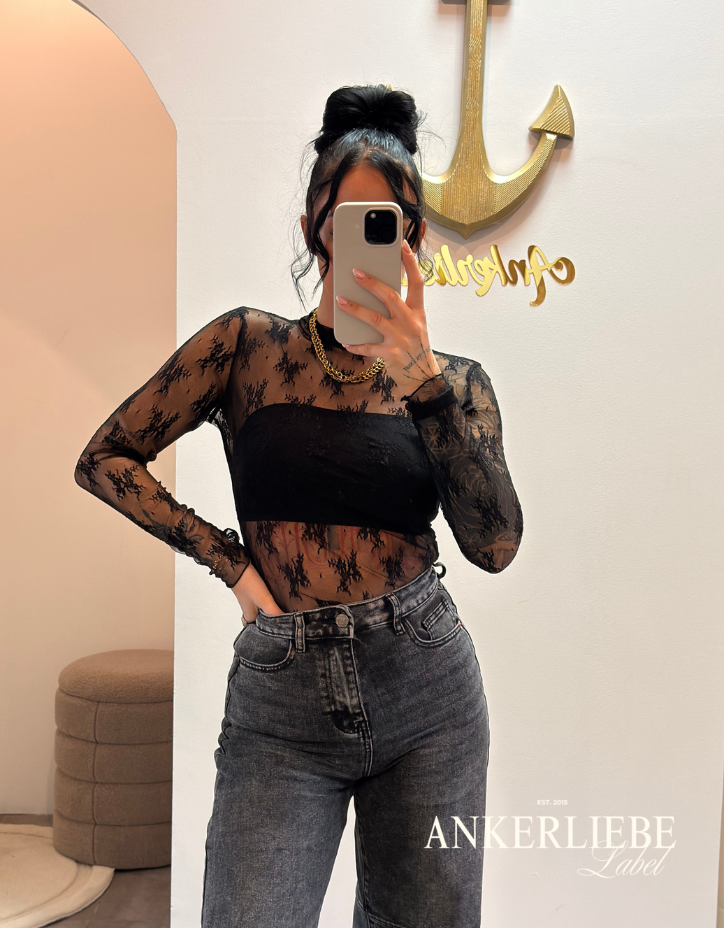 spitzenoberteil schwarz | langarm