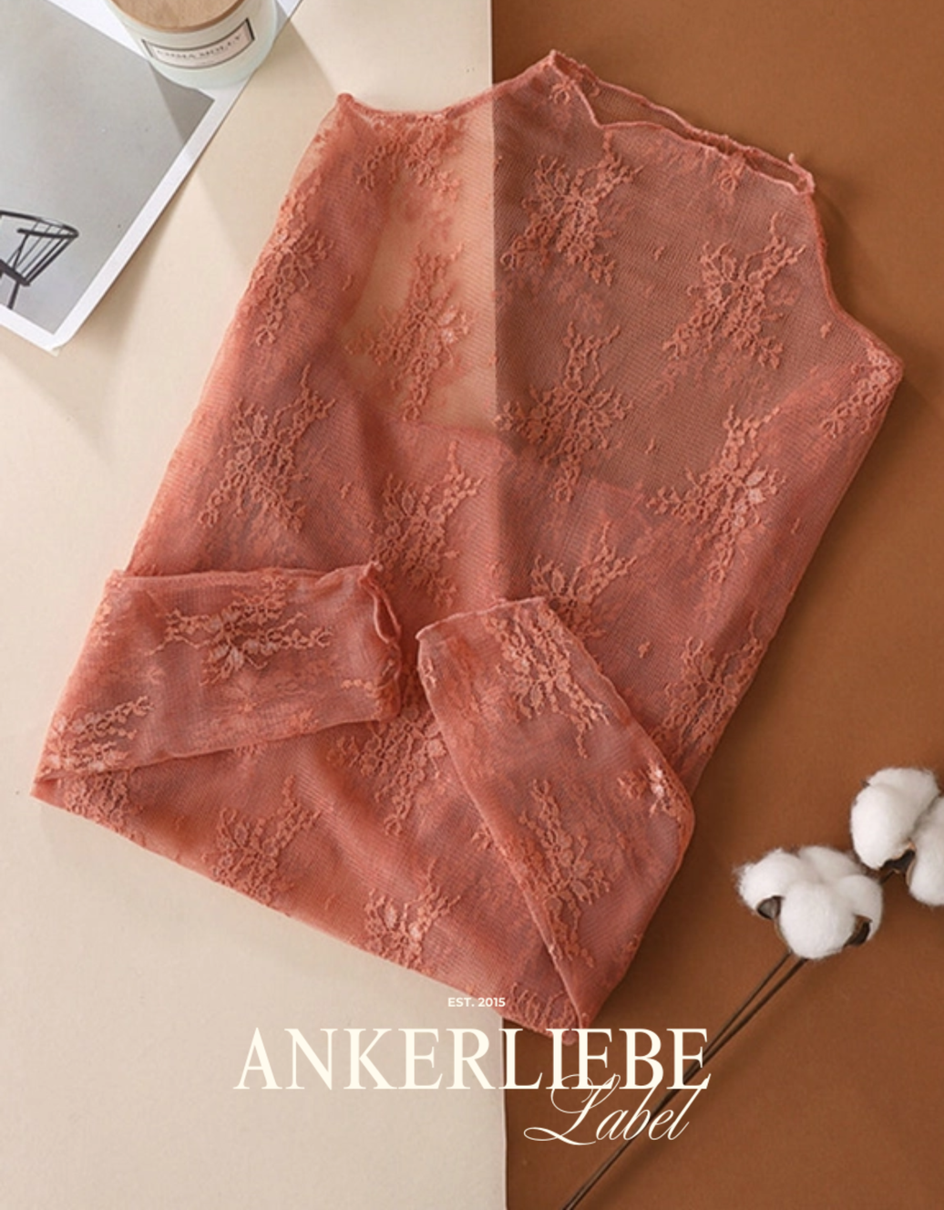 spitzenoberteil terracotta | langarm