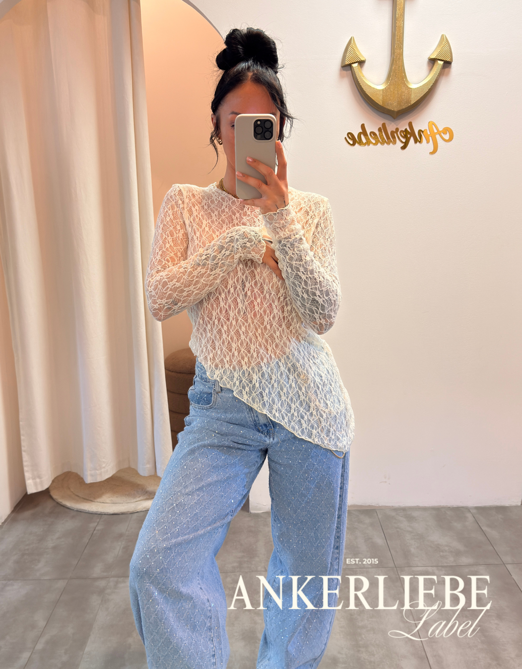 spitzenshirt schräg | creme