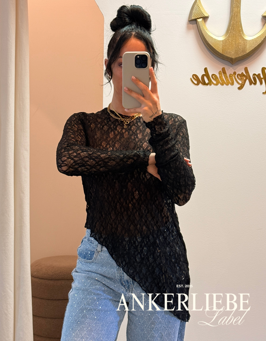 spitzenshirt schräg | schwarz