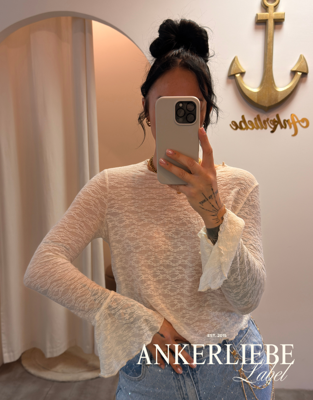 image spitzenshirt trompetenärmel | creme