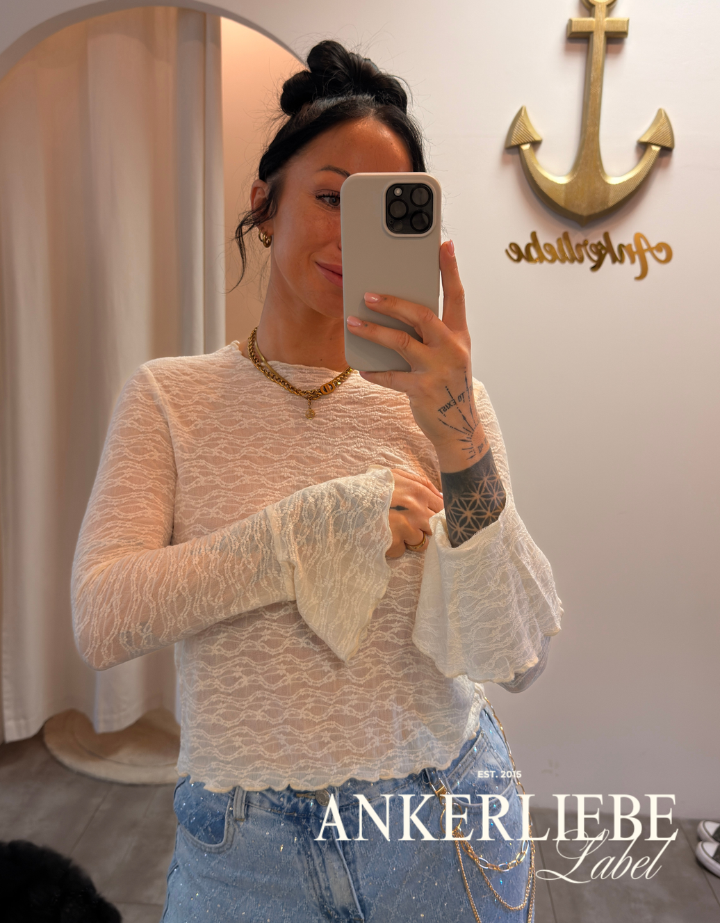 spitzenshirt trompetenärmel | creme