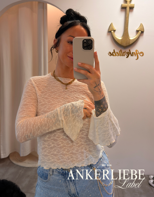 spitzenshirt trompetenärmel | creme