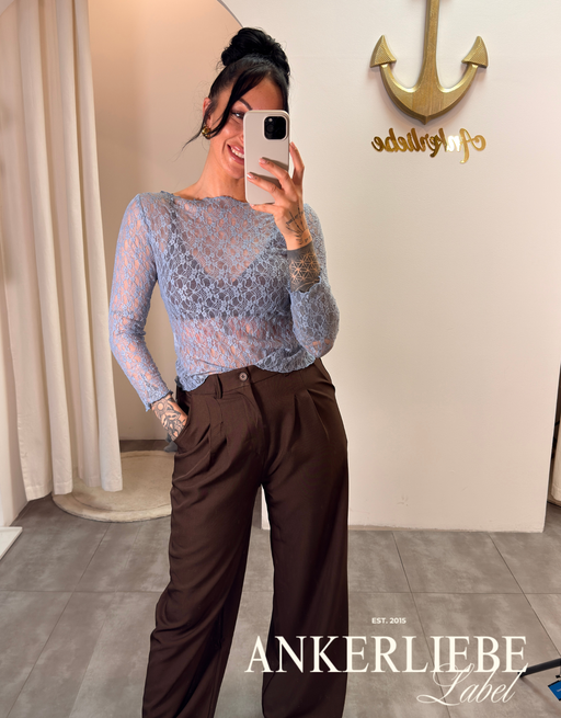 high waist anzughose mit weitem bein | choco