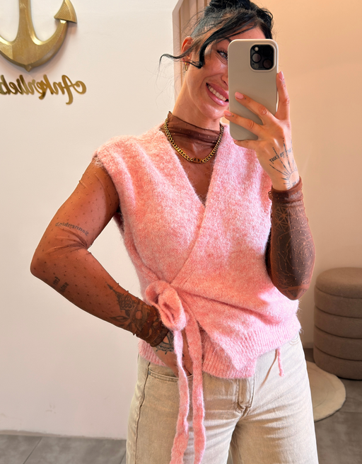mesh-top langarm mit high neck | braun gepunktet