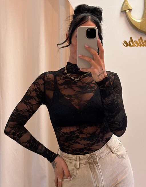 spitzentop floral | schwarz
