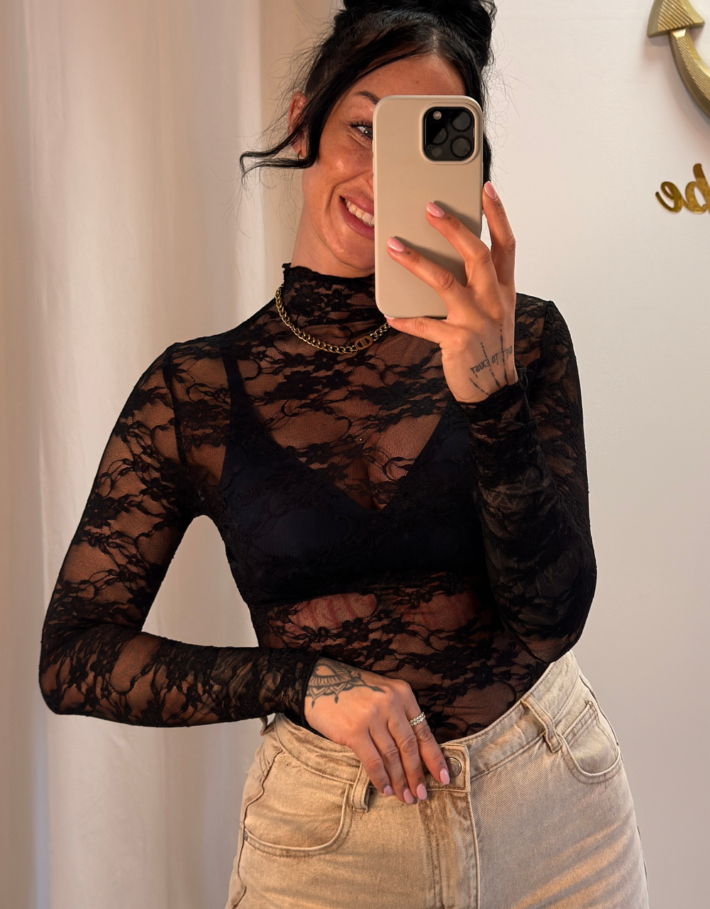 spitzentop floral | schwarz