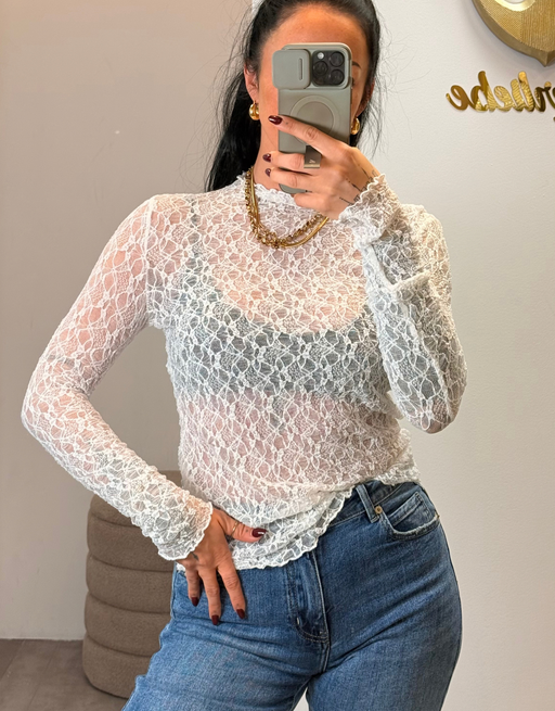 spitzenshirt langarm | weiß