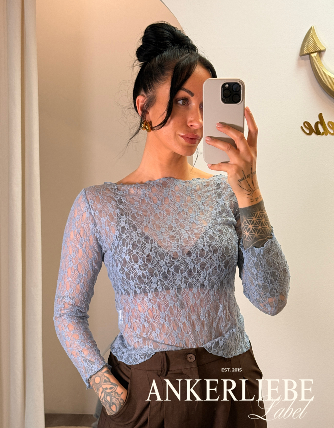 spitzentop mit u-boot-ausschnitt | blau