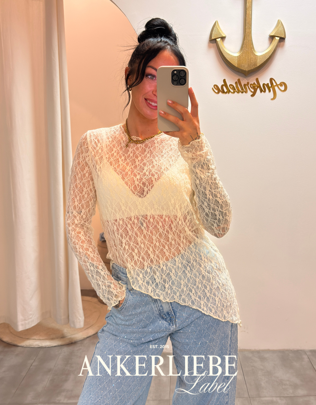 spitzenshirt schräg | creme