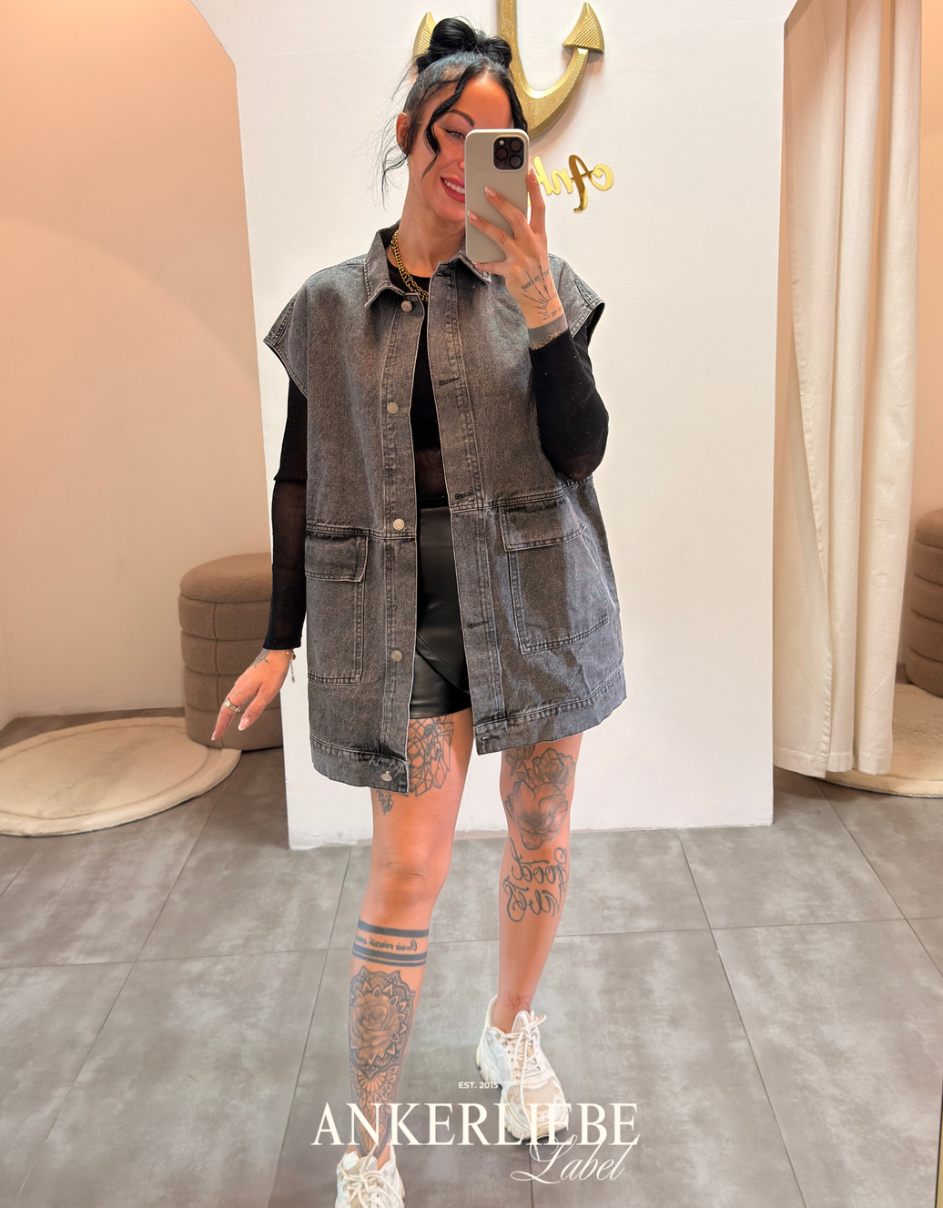 oversized jean weste | washed grey