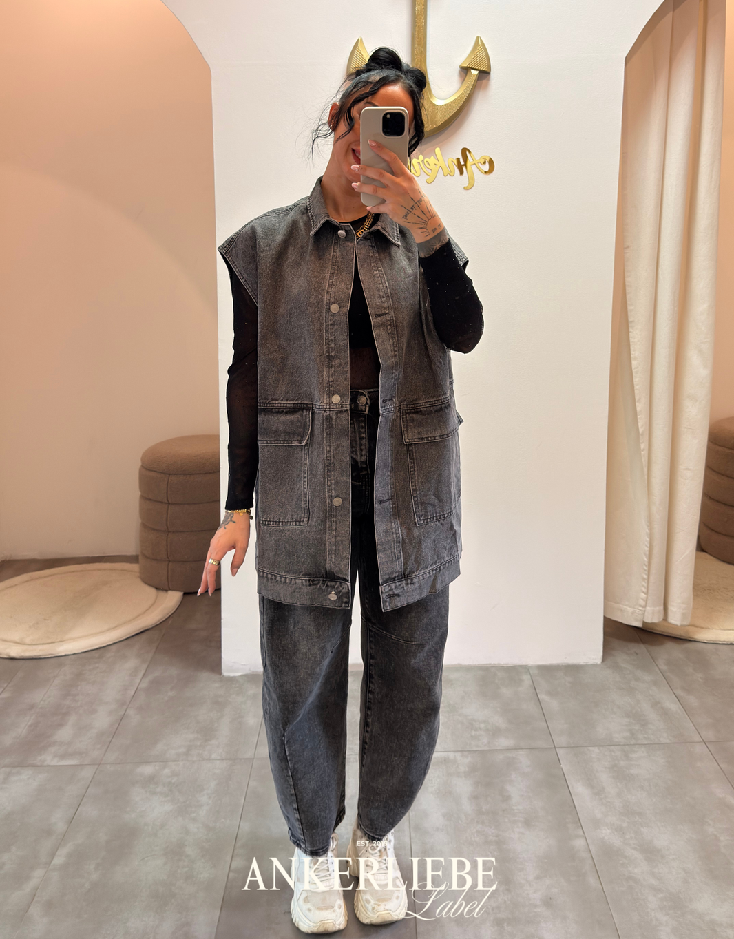 image oversized jean weste | washed grey