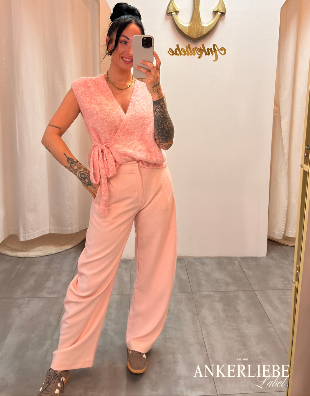 strukturierte ballonhose mit weitem bein | rosa