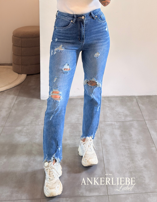 straight fit stretch jean | denim destroyed
