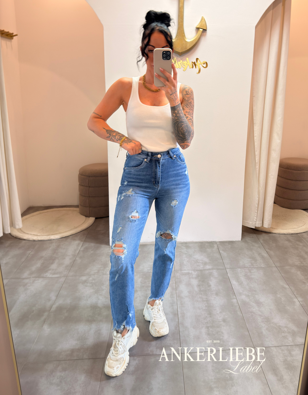 straight fit stretch jean | denim destroyed