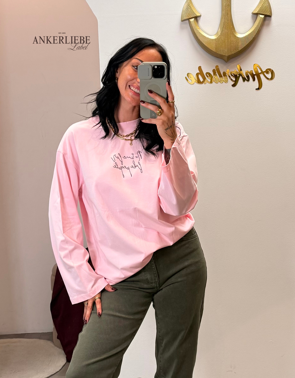 no time for fake people | oversized langarmshirt rosa