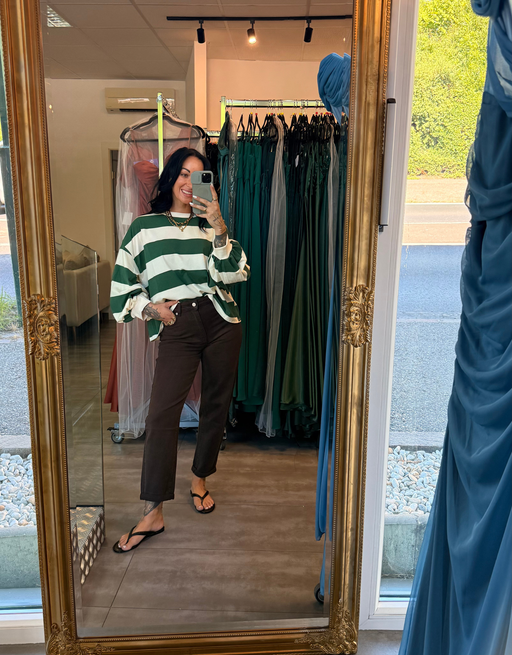 oversize longsleeve gestreift mit besonderen ärmeln | creme/grün