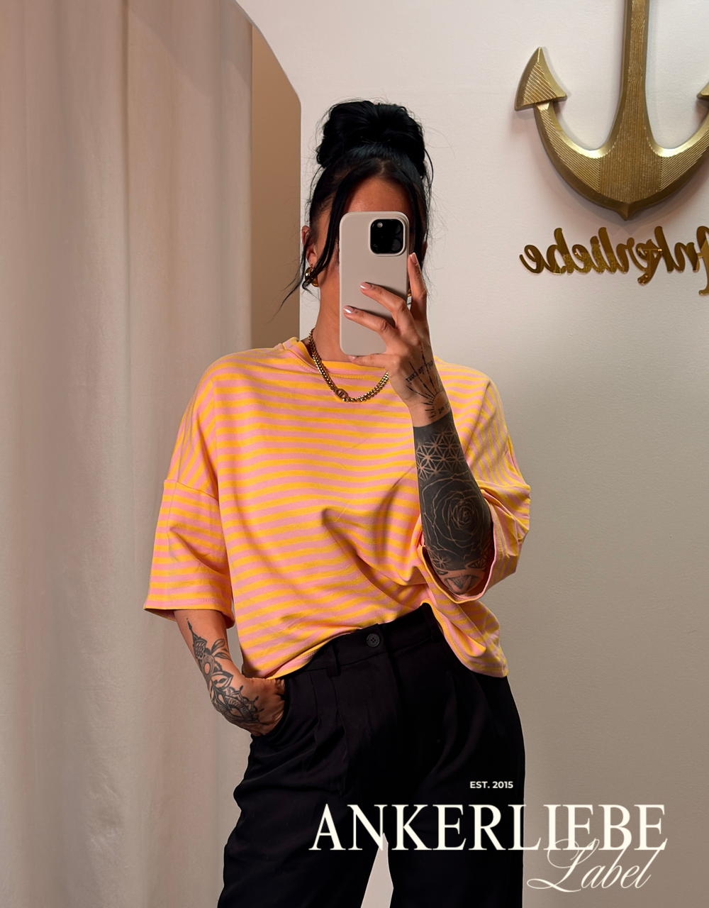 oversized streifenshirt rosa/butteryellow