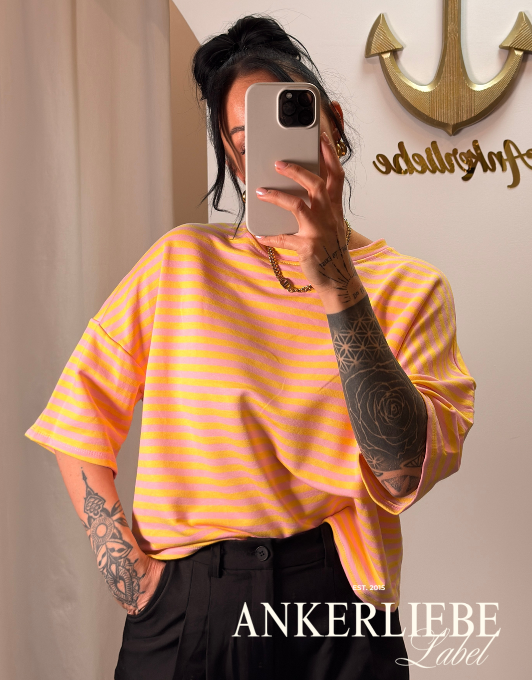 image oversized streifenshirt rosa/butteryellow