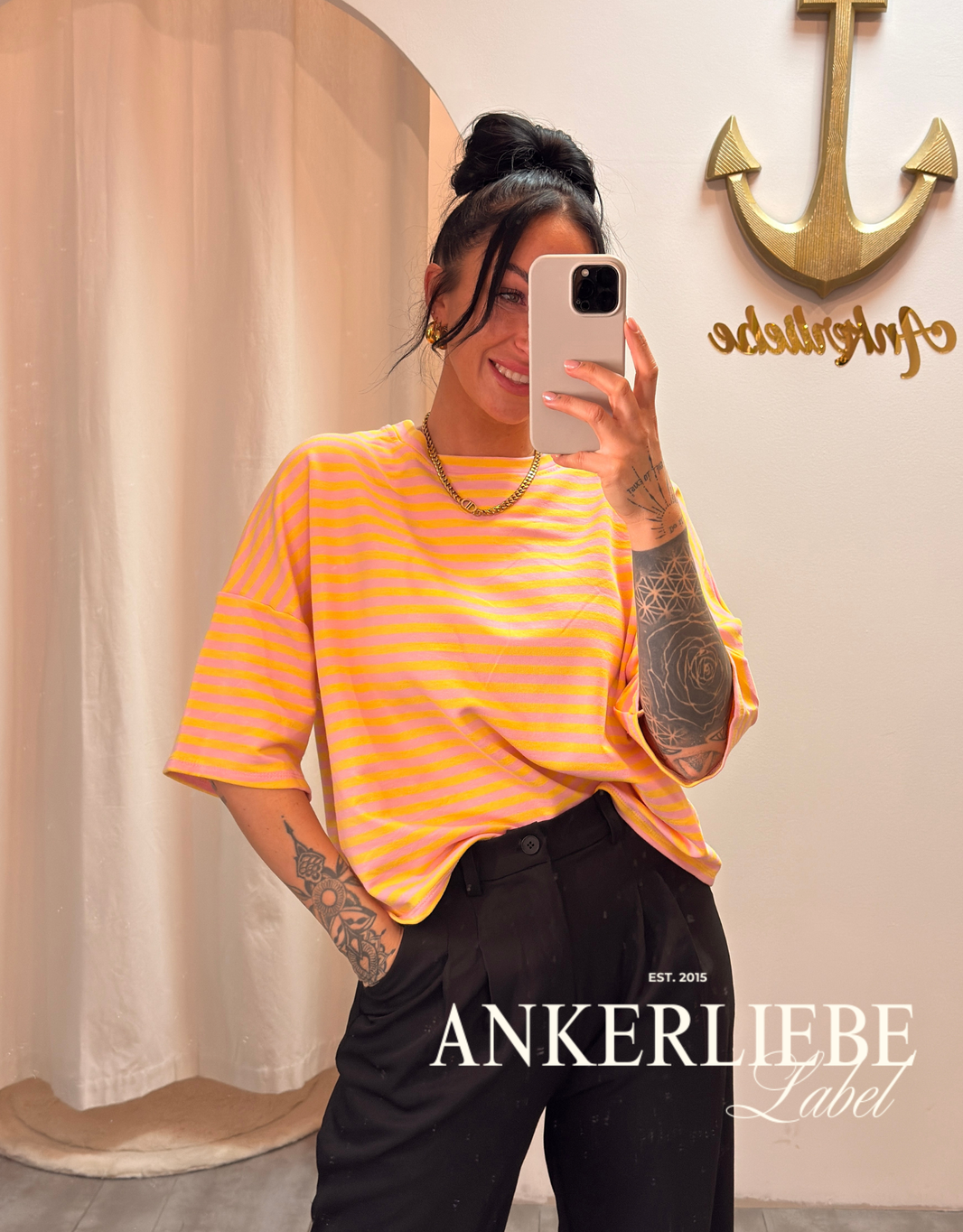 oversized streifenshirt rosa/butteryellow