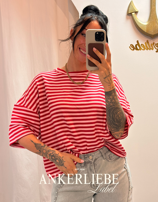 oversized streifenshirt rosa/rot