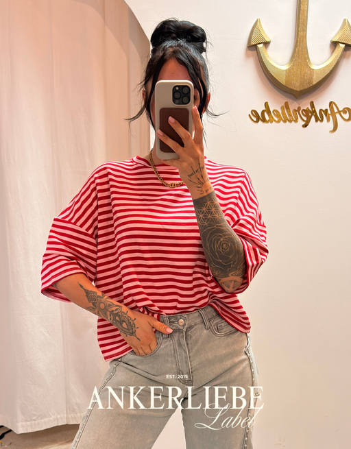 oversized streifenshirt rosa/rot