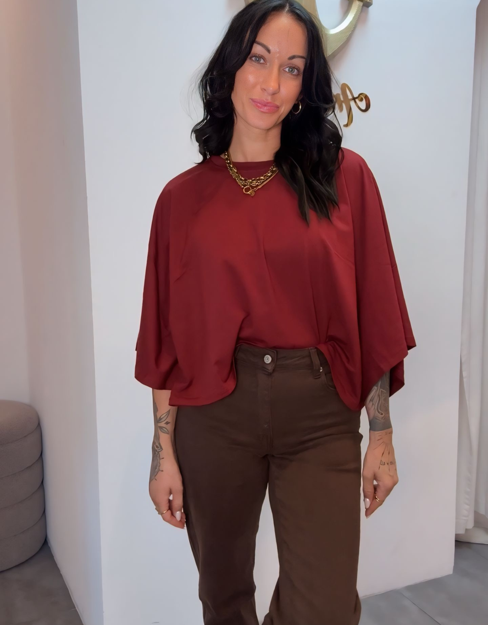 superlight perfect crop shirt | oversized | burgundy