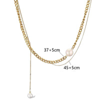 Zweireihige Edelstahlkette in Gold mit Perlen und Längenangabe