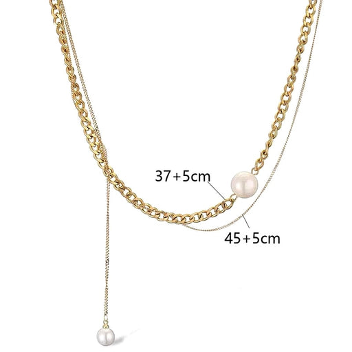 Zweireihige Edelstahlkette in Gold mit Perlen und Längenangabe