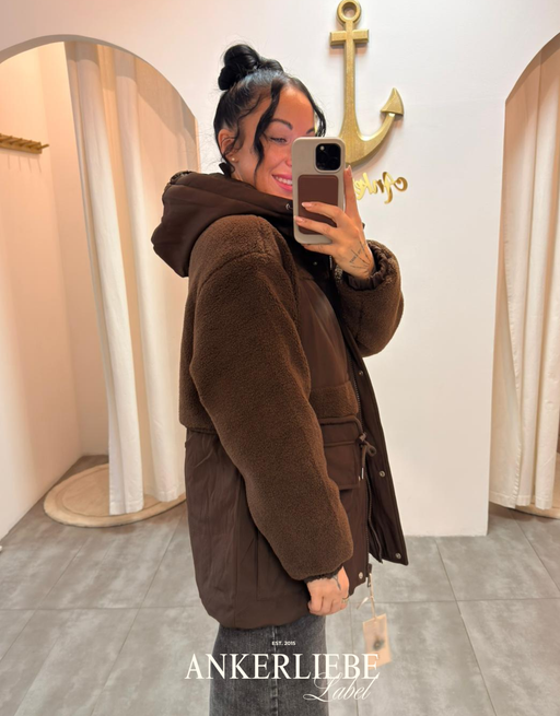 teddy parka mit kapuze | braun