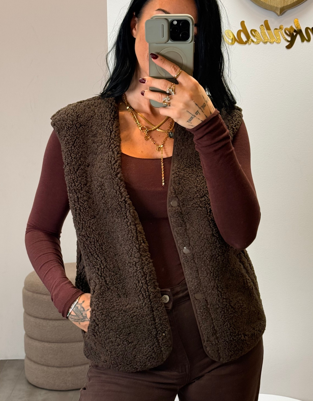 the cozy layer | teddyweste | schokobraun