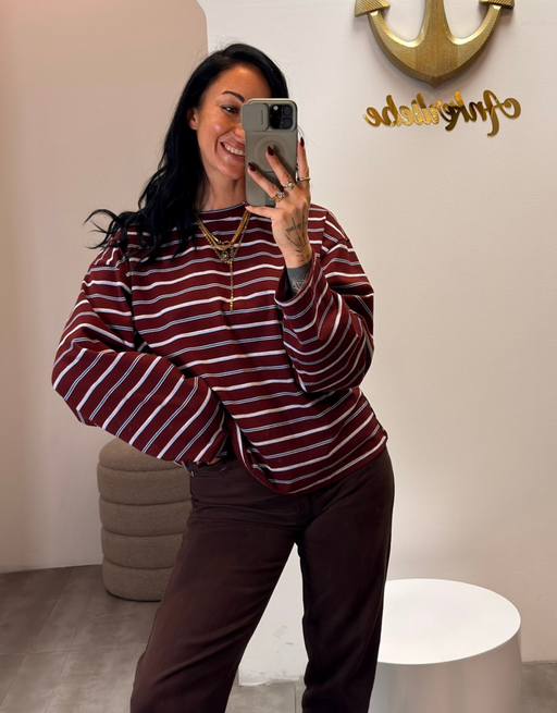 the striped mood | oversized longsleeve | burgundy