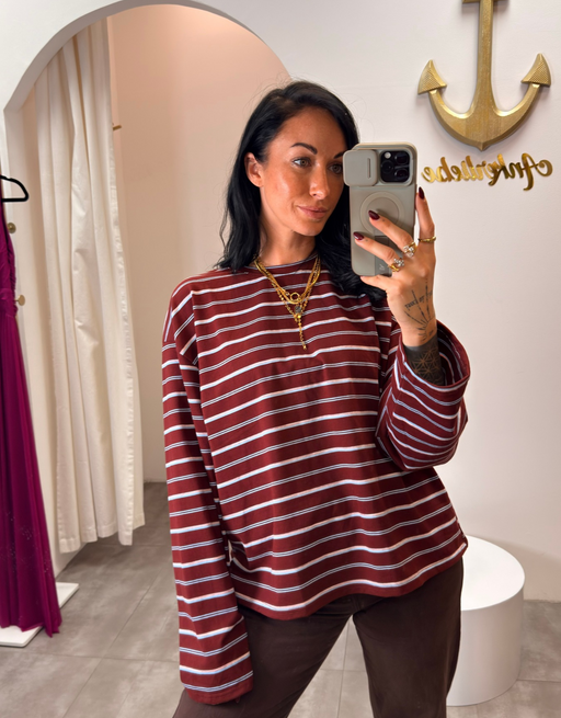 the striped mood | oversized longsleeve | burgundy